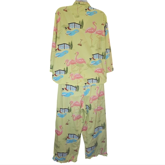 Nick & Nora Poolside Flamingos Ruffle TOP/Capri Pants Pajama Sleep Lounge SET -S - Picture 2 of 8